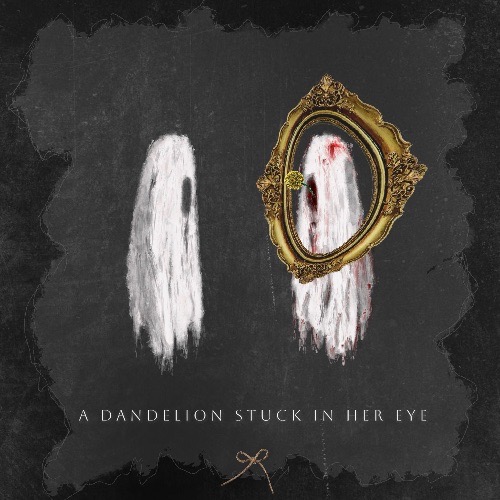 a dandelion stuck in her eye cover